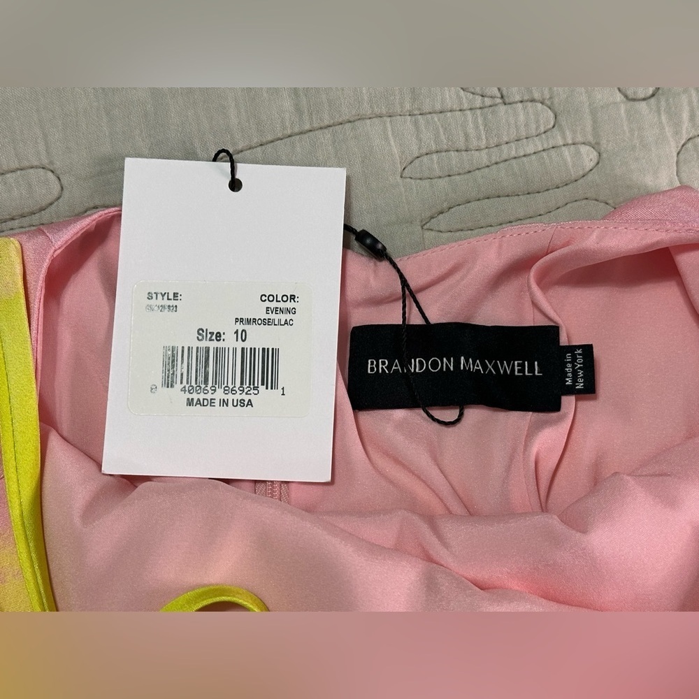 NEW Brandon Maxwell Striped Open-Back Silk Maxi Dress, NWT – Size 10 Yellow Pink - Picture 8 of 9